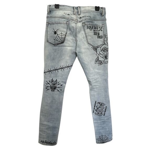 Ninth Hall Rogue Printed Light Aged Skinny Jeans Size 28 - Picture 10 of 16